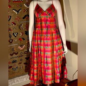 Isaac Mizrahi 100% Silk vintage-style Plaid Spaghetti Strap Cocktail Dress
